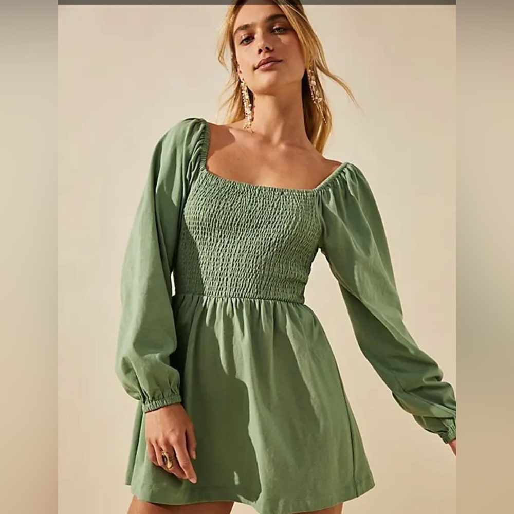 FP Beach Colette Convertible Mini Green Smocked Dress XL